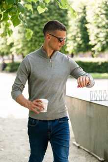 Pullover Halve Rits - Grijs Mêlee - S