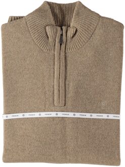 Pullover Premium Half Zip Jersey Knit Mid Brown  L Beige, Bruin