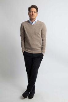 Pullover V-hals Merinowol Lichtbruin Beige - L,M,XL,XXL