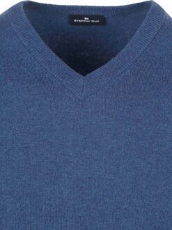 Pullover V-hals Merinowol Mid Blauw Donkerblauw - L,M,XL,XXL