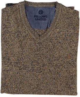 Pullover V-neck Argyle Fantasy Oker  3XL Geel, Bruin