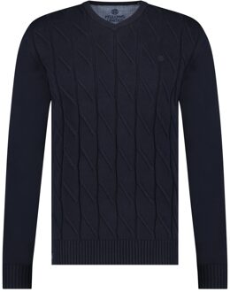 Pullover V-Neck Rough Cable Navy  XL