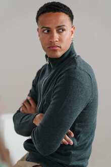 Pullover Vest met Rits - Houtskool Melange - maat S Donkergrijs