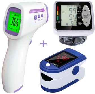 Pulsoxymeter SpO2 Zuurstof Vinger Oxymetrie + Infrarood Thermometer Digitale + Pols Tonometer Automatische Bloeddrukmeter