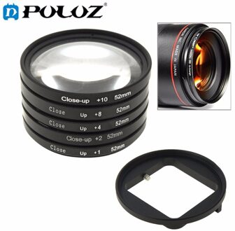 Puluz 6 in 1 52mm close-up lens filter macro lens filter + filter adapter ring voor gopro hero4/3 +