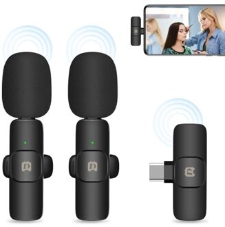 PULUZ PU3151B One-Trigger-Two Mini 2.4G Wireless Microphone System Clip-on Mic Replacement for Type-C Android Smarphones Tablets