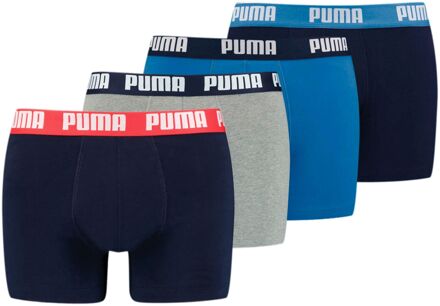 PUMA Basic Boxershorts Heren (4-pack) donker blauw - licht grijs - blauw - rood - wit - XL
