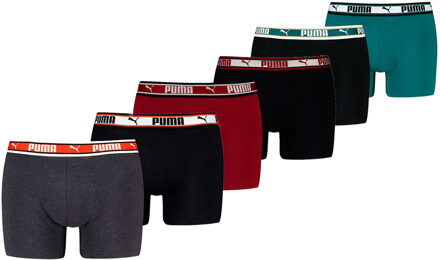 PUMA Boxershorts Dual Logo 6-pack Burgundy / Seagreen / Black-L