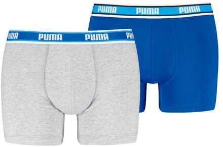 PUMA Boxershorts Logo Elastic 2-pack Royal Blue / Grey Melange-M Grijs / Blauw