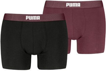 PUMA Boxershorts Mesh Waistband 2-pack Black / Burgundy-XXL - XXL