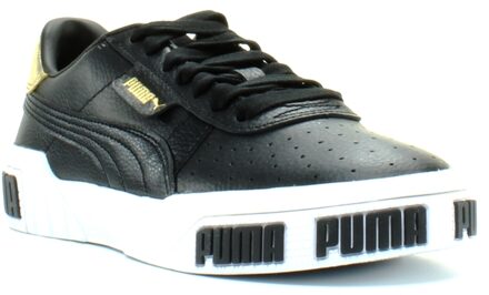 PUMA Cali Bold Metallic Zwart Goud Leren Veterschoenen Dames 371207 02