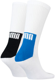 PUMA Crew sokken Logo Block 2-pack Blue/White Combo-43/46 Blauw,Wit - 43/46