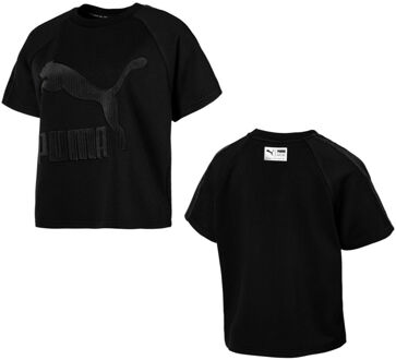 PUMA Downtown Structured Womens Tee T-Shirt Top Zwart 576728 01 A60E - maat