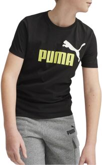 PUMA Essentials+ 2 Logo Shirt Junior zwart - lime groen - wit - 116