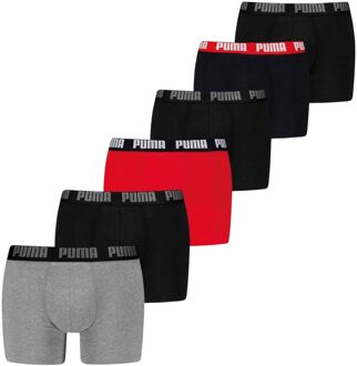 PUMA Everyday Boxershorts Heren (6-pack) zwart - rood - grijs - M