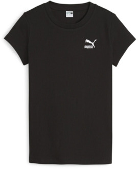 PUMA Geribbelde Slim Fit Klassieke T-shirt Puma , Black , Dames - S,Xs