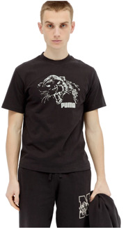 PUMA Grafische Logo Print Katoenen T-Shirt Puma , Black , Heren - L,M,S