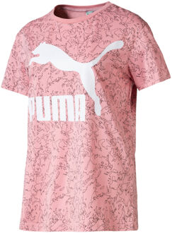 PUMA Graphic Logo Korte Mouw Crew Neck Roze Dames AOP T-shirt 595519 14