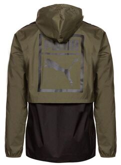 PUMA Graphic Logo Long Sleeve Zip Up Green Black Heren Hooded Jacket 573316 14 Kaki