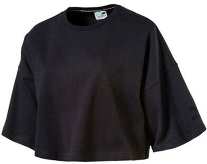 PUMA Korte mouwen Zwart Crew Neck Dames Katoenen Crop Top 573154 01 DD31