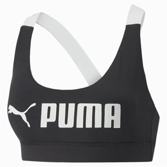 PUMA Mid Impact Fit Sportbeha Dames zwart - wit - L