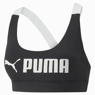 PUMA Mid Impact Fit Sportbeha Dames zwart - wit