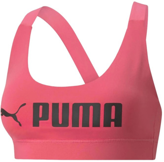 PUMA Mid Impact Sportbeha Dames roze - zwart - L