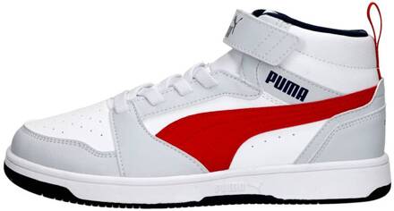 PUMA Rebound V6 Mid PS Sneakers Junior wit - grijs - rood - 32