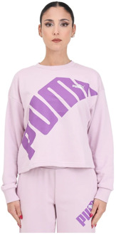 PUMA Roze Power Crew Logo Sweater Puma , Pink , Dames - L,M,S,Xs