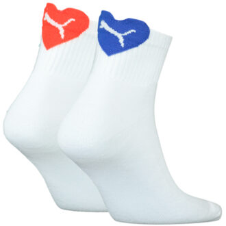 PUMA Short Sok Dames Heart 2-pack Wit / Blauw / Rood