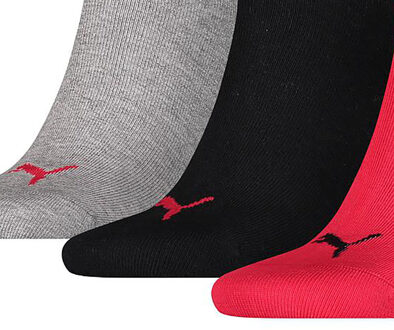 PUMA Unisex Adult Invisible Socks (Pakket van 3) (Zwart/Rood/Grijs) - maat