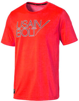 PUMA Usain Bolt Logo Tee Neon T-Shirt Casual Trainings Top - Heren Rood - XL