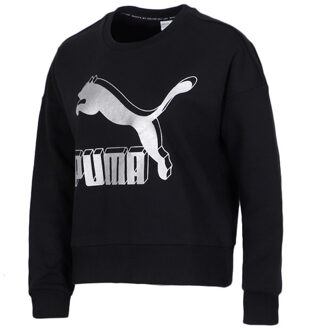 PUMA Womens Classics Logo Metallic Crew Sweatshirt Zwart 597405 71 - maat S