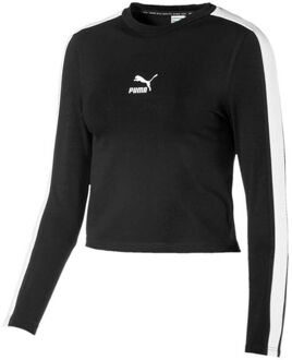PUMA Womens Classics Long Sleeve Cropped Top Zwart Tee 596708 01