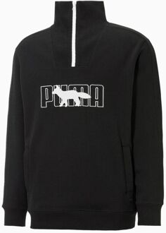 PUMA x Maison Kitsune Lange Mouw Heren Half Rits Zwart Sweatshirt 532322 01 - maat Zwart/wit