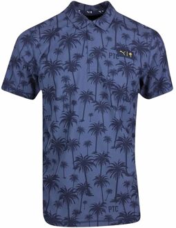 PUMA x PTC Palm Print Korte Mouw Collared Navy Heren Golf Poloshirt 537334 02