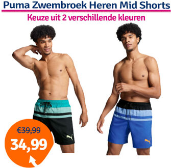 PUMA Zwembroek Heren Heritage Stripe Mid Shorts Black Teal Combo-M
