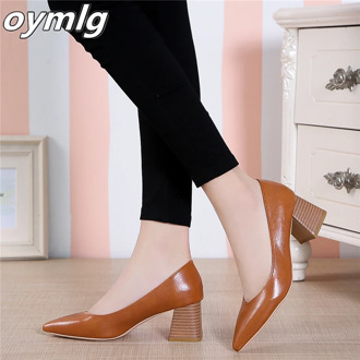 Pumps European style time simple comfortable high heels 2020 new pointed thick heel shoes pu single shoes wild women's shoes