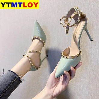 Pumps Women Shoes New Thin Heels Pointed Toe Rivet High Ladies Sexy Wedding Party Office Hot Gladiator Summer Rome Chaussure