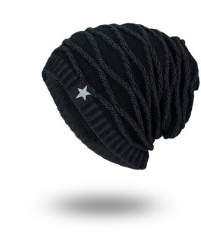 Punansky Skullies Winter Warm Hoeden Mutsen Gebreide Cotto Hip Hop Stocking Hoed Plus Fluwelen Rasta Cap Star Bonnet Hoeden Voor mannen zwart
