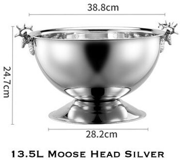 Punch Bowl Met Moose Hoofd Emmer Champagne 304 Roestvrij Staal Ijsemmer MooseHead zilver