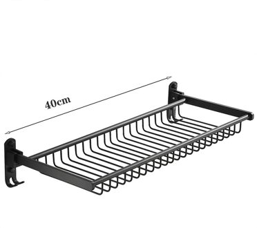 Punch-Gratis Badkamer Accessoires Ruimte Aluminium Double-Layer Opbergrek Muur Gemonteerde Kleren Mand Met Haak Handdoek houder zwart 40cm