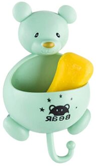 Punch-Gratis Creatieve Schattige Beer Patroon Wall-Opknoping Zeep Rack Met Haak Geoptimaliseerd Zuignap Zeepkist Badkamer accessoires groen