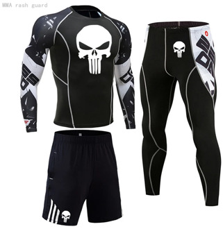 Punisher Compressed Clothing Male Training Set Sports Shirt Mens basketball leggings 3 piece suits Men Jogging skin care kits