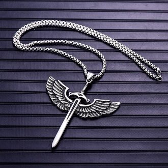 Punk Angel Feather Kruis Hanger Ketting Retro Zwaard Hanger Ketting Heren Mode Metalen Accessoires Religieuze Amulet Sieraden