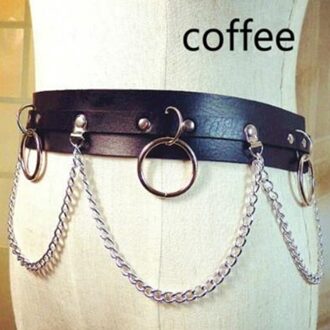 Punk Gothic Faux Lederen Riem Metalen Ketting Ring Taille Strap Street Dance Decor bruin