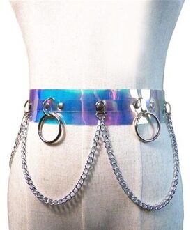 Punk Gothic Faux Lederen Riem Metalen Ketting Ring Taille Strap Street Dance Decor Dazzling kleur