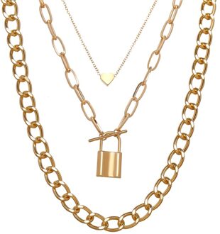 Punk Multi-layer Lock Ketting Hanger Ketting Voor Vrouwen Vintage Gouden Hart Chunky Ketting Choker Kettingen Trend Sieraden CS5290901