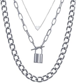 Punk Multi-layer Lock Ketting Hanger Ketting Voor Vrouwen Vintage Gouden Hart Chunky Ketting Choker Kettingen Trend Sieraden CS5290902