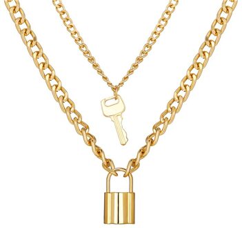 Punk Multi-layer Lock Ketting Hanger Ketting Voor Vrouwen Vintage Gouden Hart Chunky Ketting Choker Kettingen Trend Sieraden CS5757